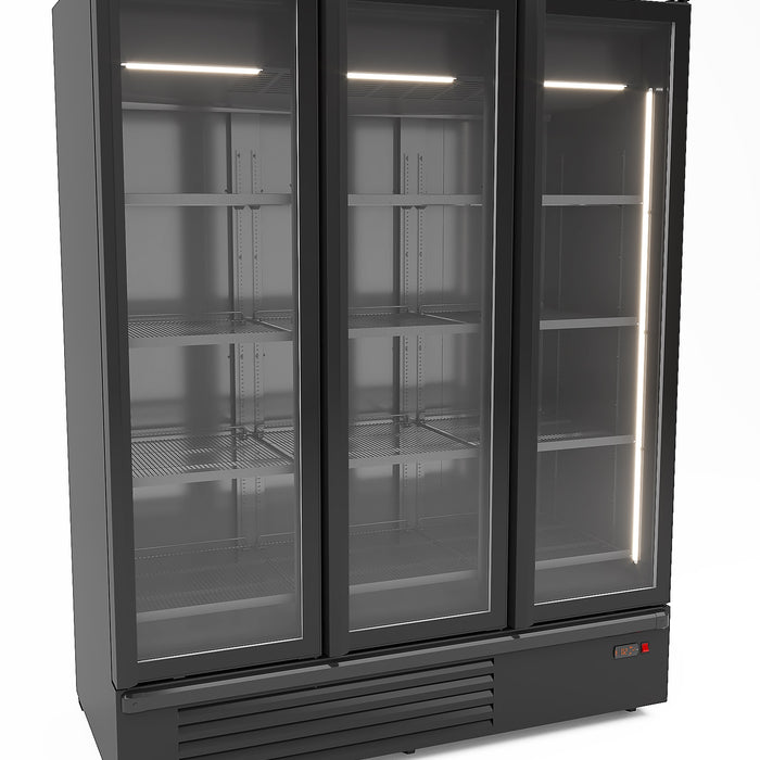 RÉFRIGÉRATEUR 3 PORTES EN VERRE NOIR 1555L