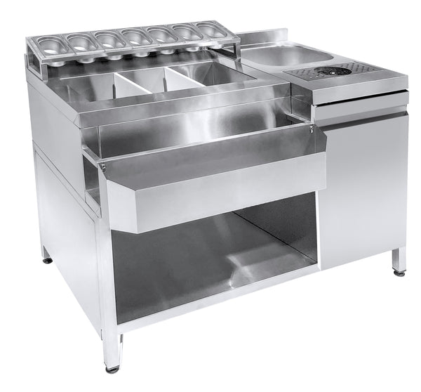 COCKTAILS BAR STATION   INCL. ÉVIER, LAVE-VERRES, BACS GN, SPEEDRAIL PORTE-BOUTEILLES