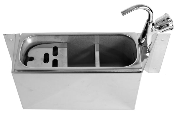 CUILLÈRE À GLACE ÉVIER AVEC ROBINET 380X120X150  AVEC TROU D'ÉVACUATION, RACCORDEMENT À L'EAU ET TUYAU D'ÉVACUATION