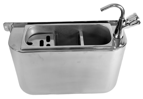 CUILLÈRE À GLACE ÉVIER AVEC ROBINET 410X120X270  AVEC TROU D'ÉVACUATION, RACCORDEMENT À L'EAU ET TUYAU D'ÉVACUATION