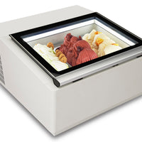 MODÈLE DE TABLE VITRINE À CREME GLACÉE BLANC  S'OUVRE DU CÔTÉ FONCTIONNEMENT