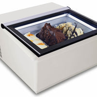 MODÈLE DE TABLE VITRINE À CREME GLACÉE BLANC  S'OUVRE DU CÔTÉ CLIENT