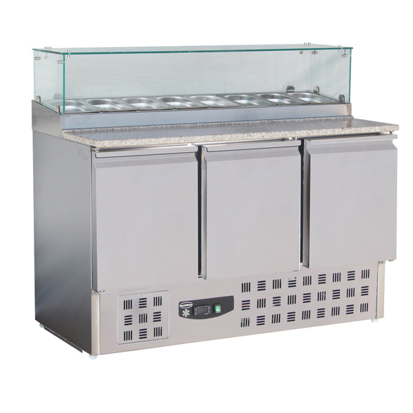 TABLE PRÉP POUR PIZZA AVEC VERRE 3 PORTES