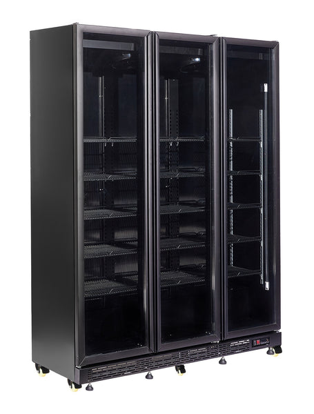 RÉFRIGÉRATEUR 3 PORTES EN VERRE NOIR NAP-1200  *TRANSPORT SUR DEMANDE*