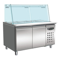 700 TABLE RÉFRIGÉRÉE AVEC VERRE 2 PORTES  3X 1/1 + 3X 1/6 GN RÉCIPIENT