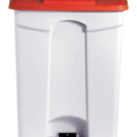 POUBELLE BLANCHE POLYPROPYLENE 90L COUVERCLE ROUGE