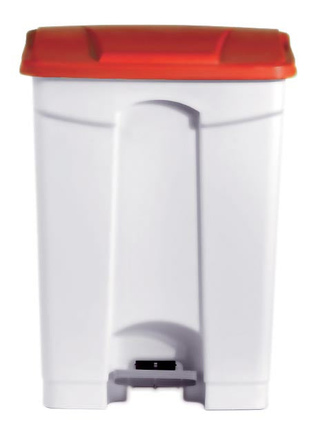 POUBELLE BLANCHE POLYPROPYLENE 90L COUVERCLE ROUGE