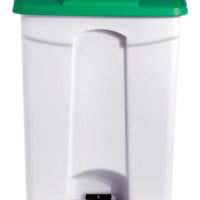 POUBELLE BLANCHE POLYPROPYLENE 90L COUVERCLE VERT