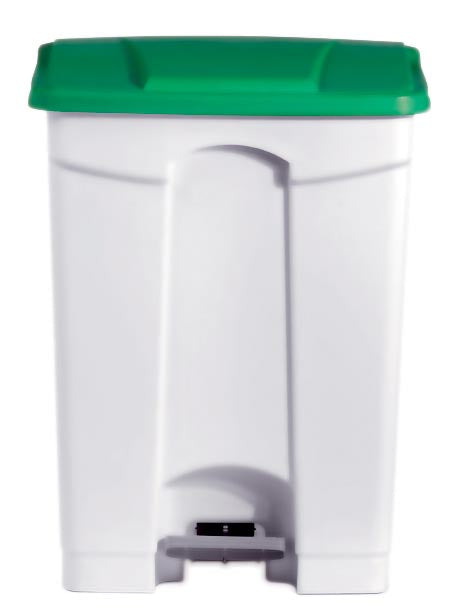 POUBELLE BLANCHE POLYPROPYLENE 90L COUVERCLE VERT