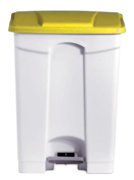 POUBELLE BLANCHE POLYPROPYLENE 90L COUVERCLE JAUNE