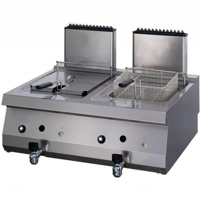 Heavy Duty friteuse - 2 x 12 L - unité double - profondeur 70 cm - avec robinet de vidange - gaz