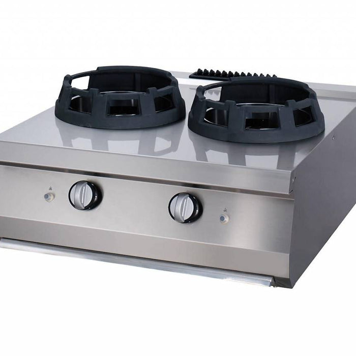 Heavy Duty cuiseur wok - 2 x Ø 28,5 cm anneaux de cuisson - unité double - profondeur 70 cm - gaz