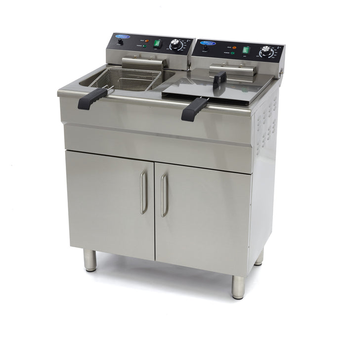 Friteuse - 2 x 16 L - 2 paniers - avec robinet de vidange et support - 400V