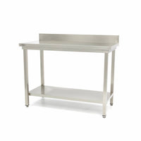 Table en acier inoxydable - 160 x 60 cm - hauteur réglable - avec dosseret et étagère de rangement