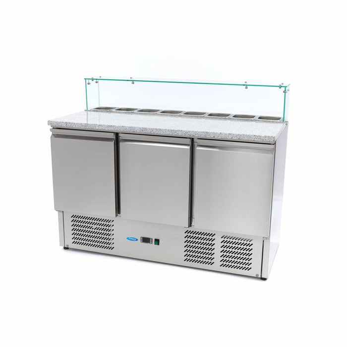 Réfrigérateur pour la préparation des pizzas - 137 cm - 3 portes - s'adapte à 8 x 1/6 GN - incl couvercle en verre